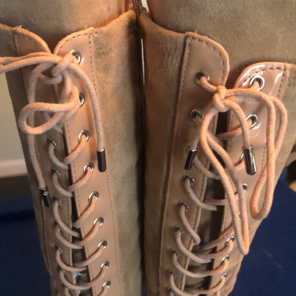 Cape Robbins Zipper Print & Tan Lace-Up Knee-High Boots - Picture 5 of 13